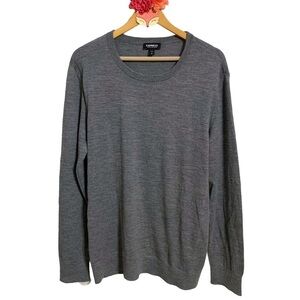 Express sweater gray lightweight merino wool blend long sleeve crew neck size XL
